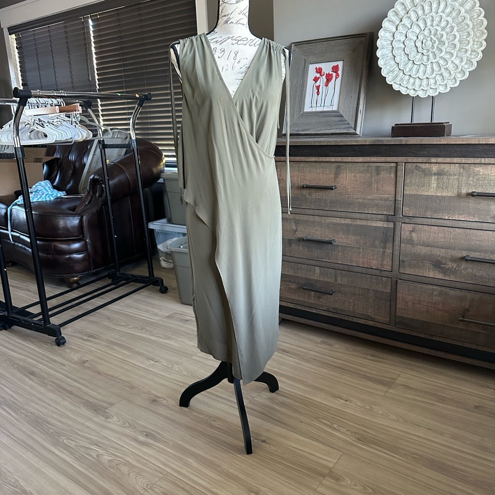 BCBGMaxAzria Asymmetrical Khaki Dress
